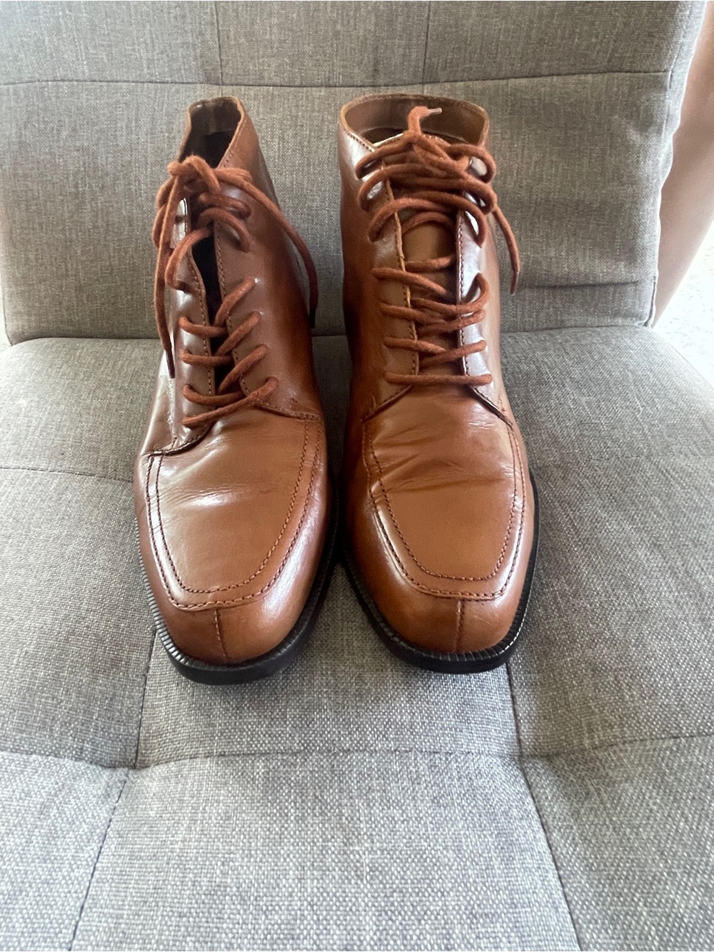 Nine West Cognac Brown Leather Lace-Up Ankle Booties 8.5